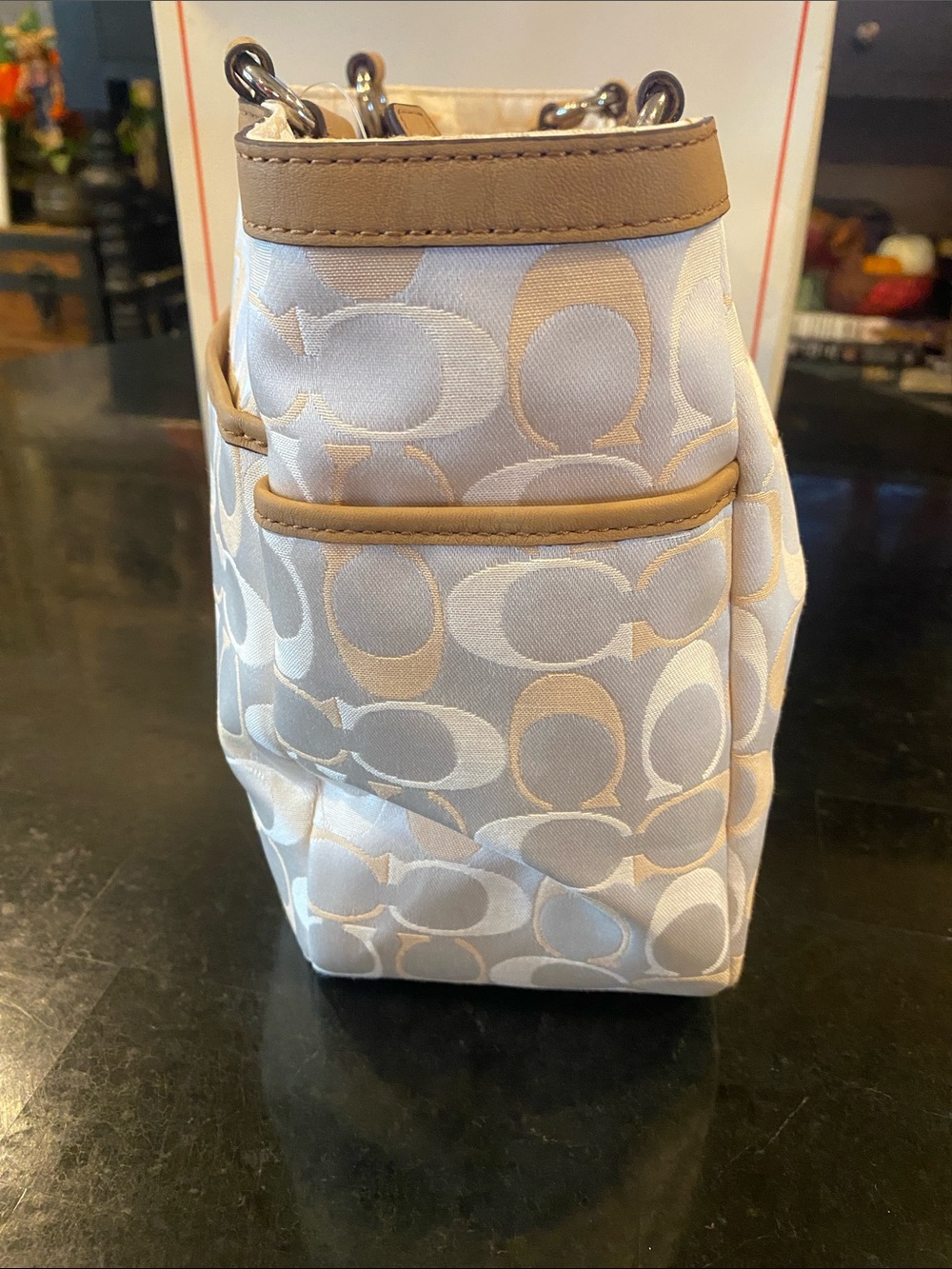 NWT Coach Y2K Beige Signature Tote with Leather Trim Original Box - Picture 8 of 16